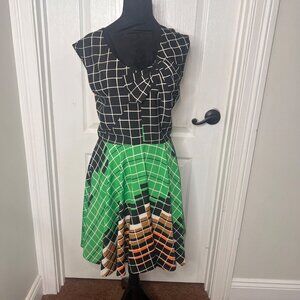 Anthropologie Eva Franco Grid‎ Print Multi-colored Dress Size Large NWT